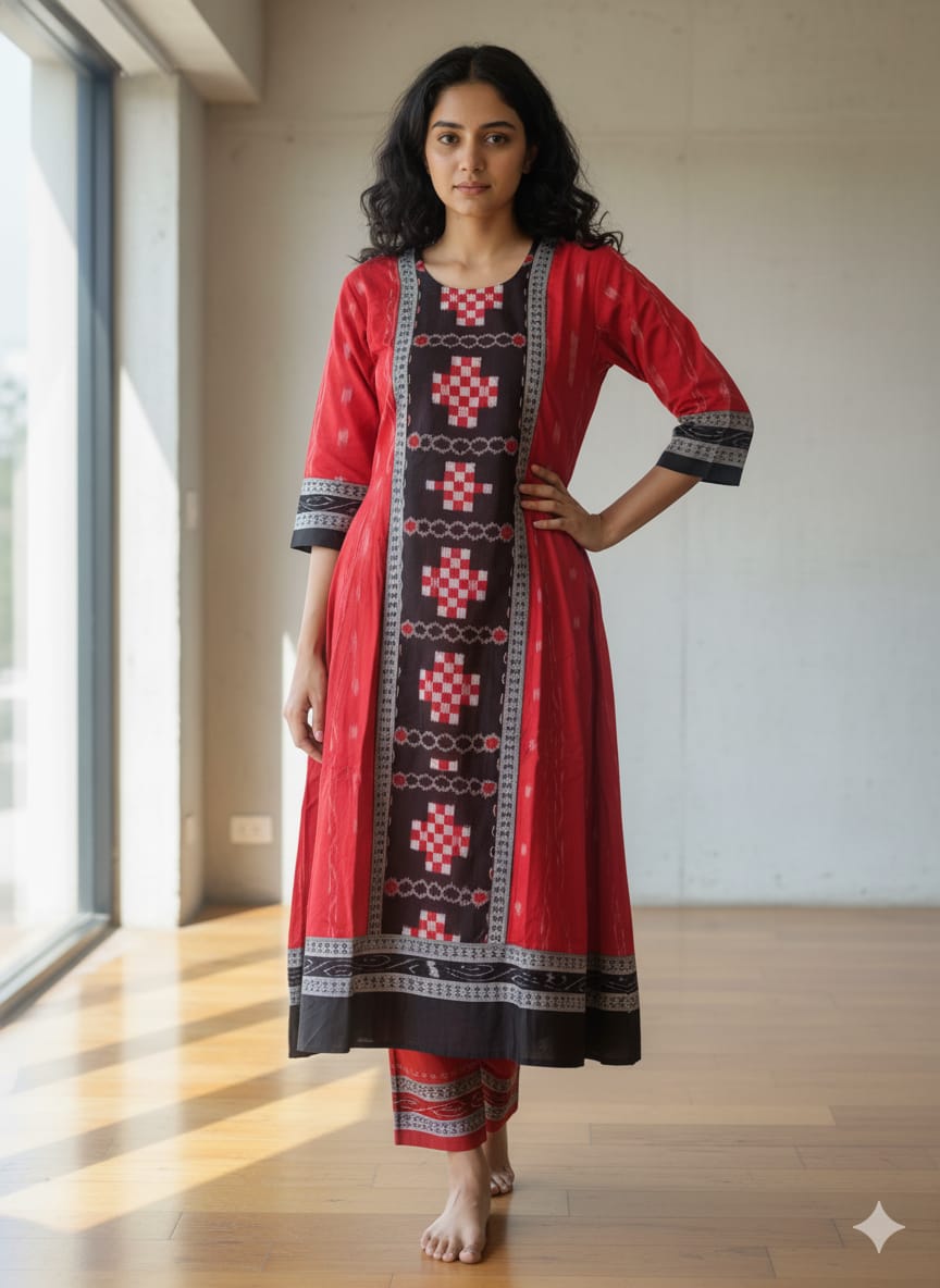 Red Black Pasapali  Designer A-Line Anarkali