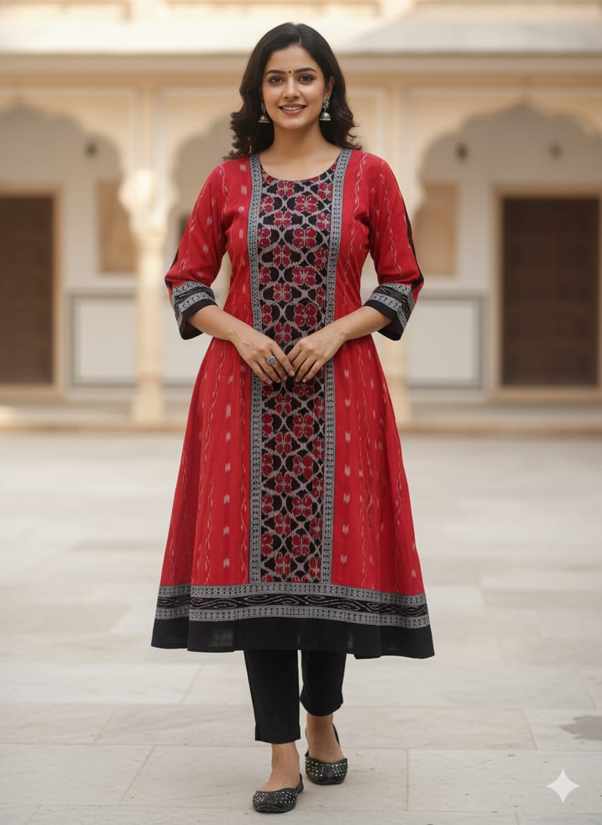 Red Black Flower Designer A-Line Anarkali