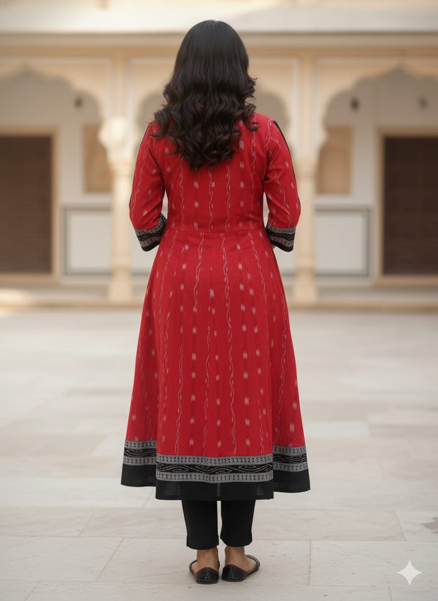 Red Black Flower Designer A-Line Anarkali