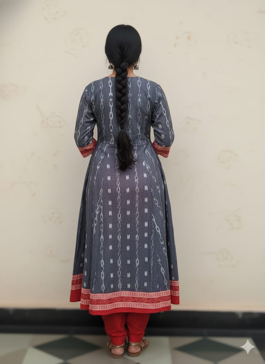 Grey Red Cube Pasapali Designer A-Line Anarkali