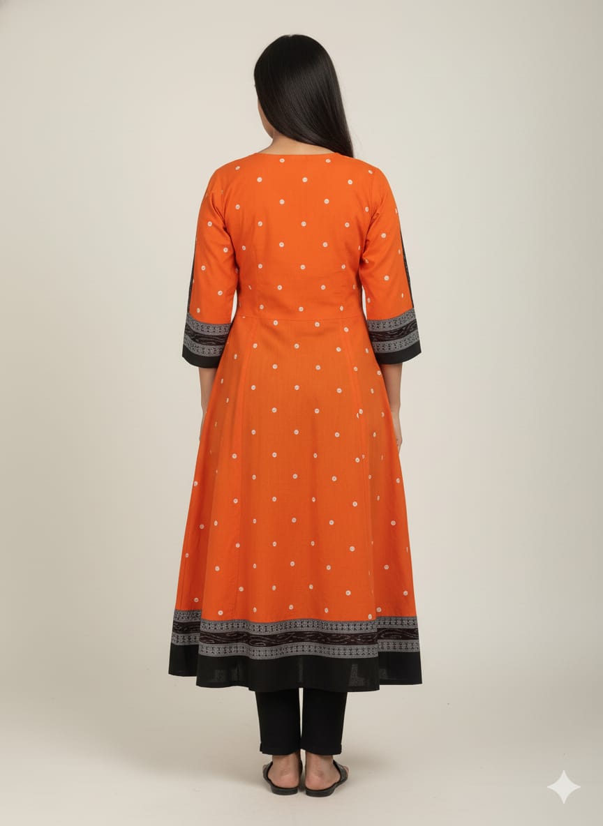 Orange Black Cube Pasapali Designer A-Line Anarkali