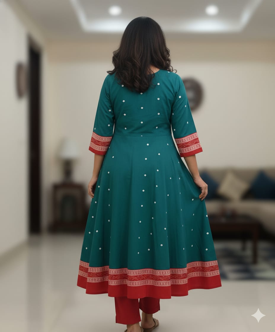 Green Red White Mini Pasapali Designer A-Line Anarkali