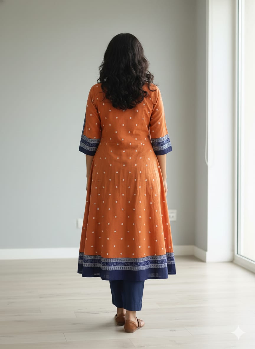 Rust Blue Mini Pasapali Designer A-Line Anarkali