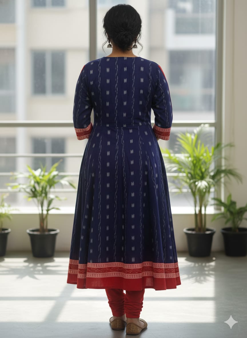 Navy Blue Red Mini Pasapali Designer A-Line Anarkali