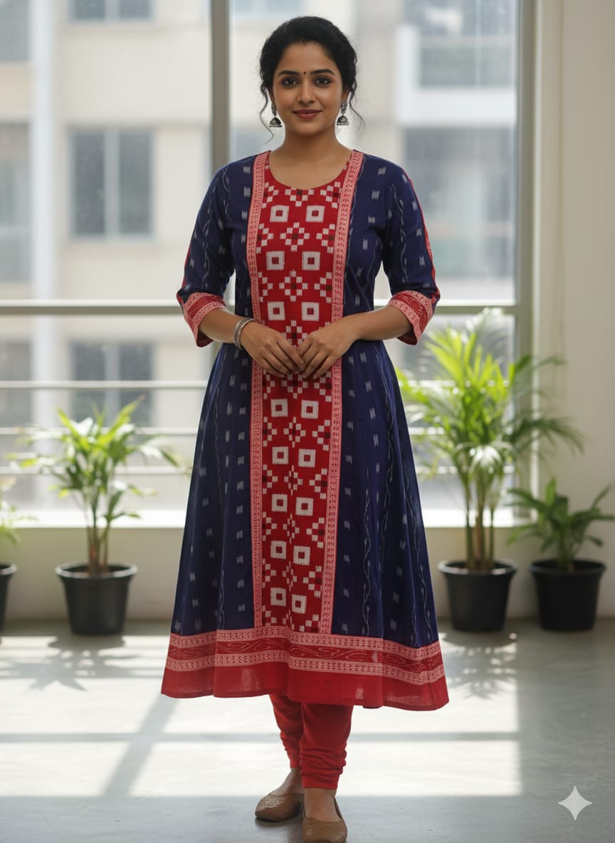 Navy Blue Red Mini Pasapali Designer A-Line Anarkali