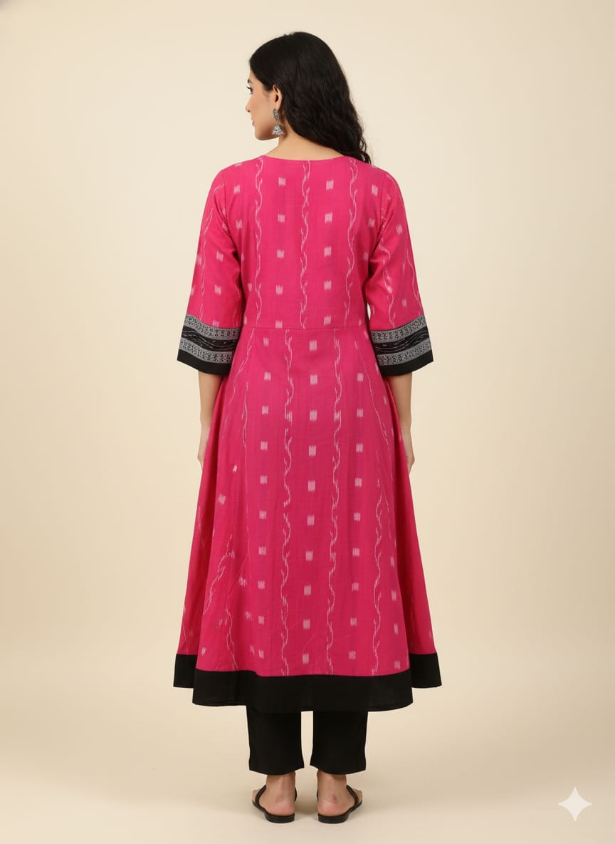Pink Black Flower Designer A-Line Anarkali