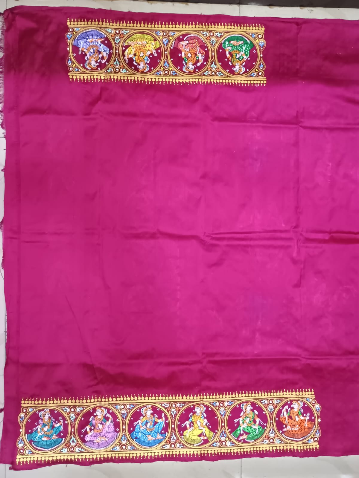 Magenta Kandarp Ratha Theme Pattachitra Sambalpuri Silk Saree