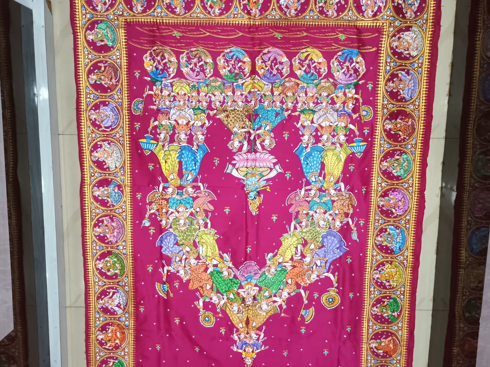 Magenta Kandarp Ratha Theme Pattachitra Sambalpuri Silk Saree