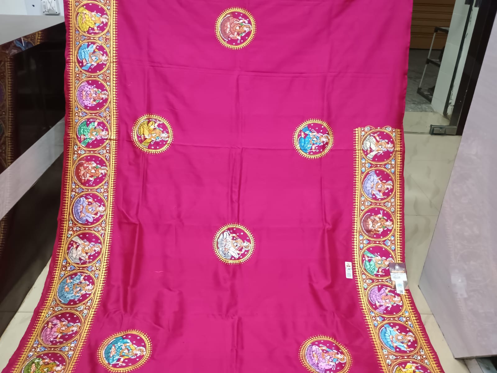 Magenta Kandarp Ratha Theme Pattachitra Sambalpuri Silk Saree
