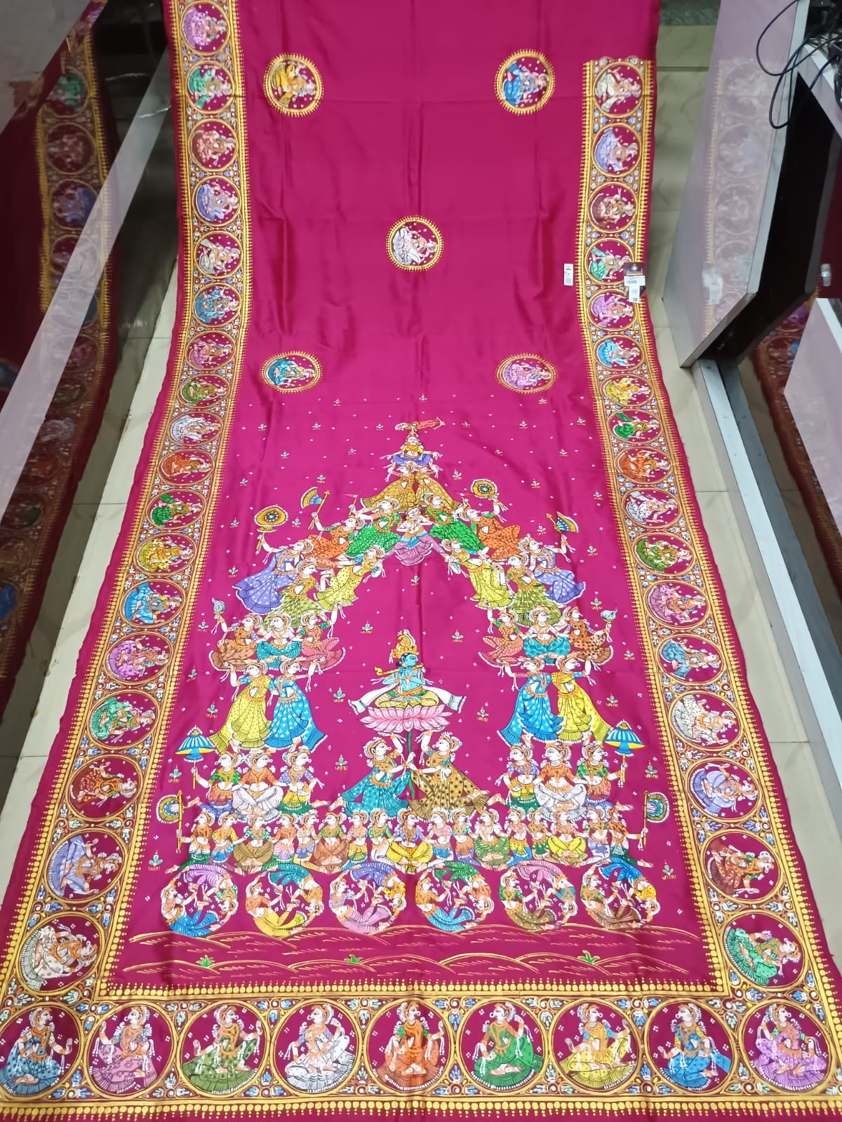 Magenta Kandarp Ratha Theme Pattachitra Sambalpuri Silk Saree