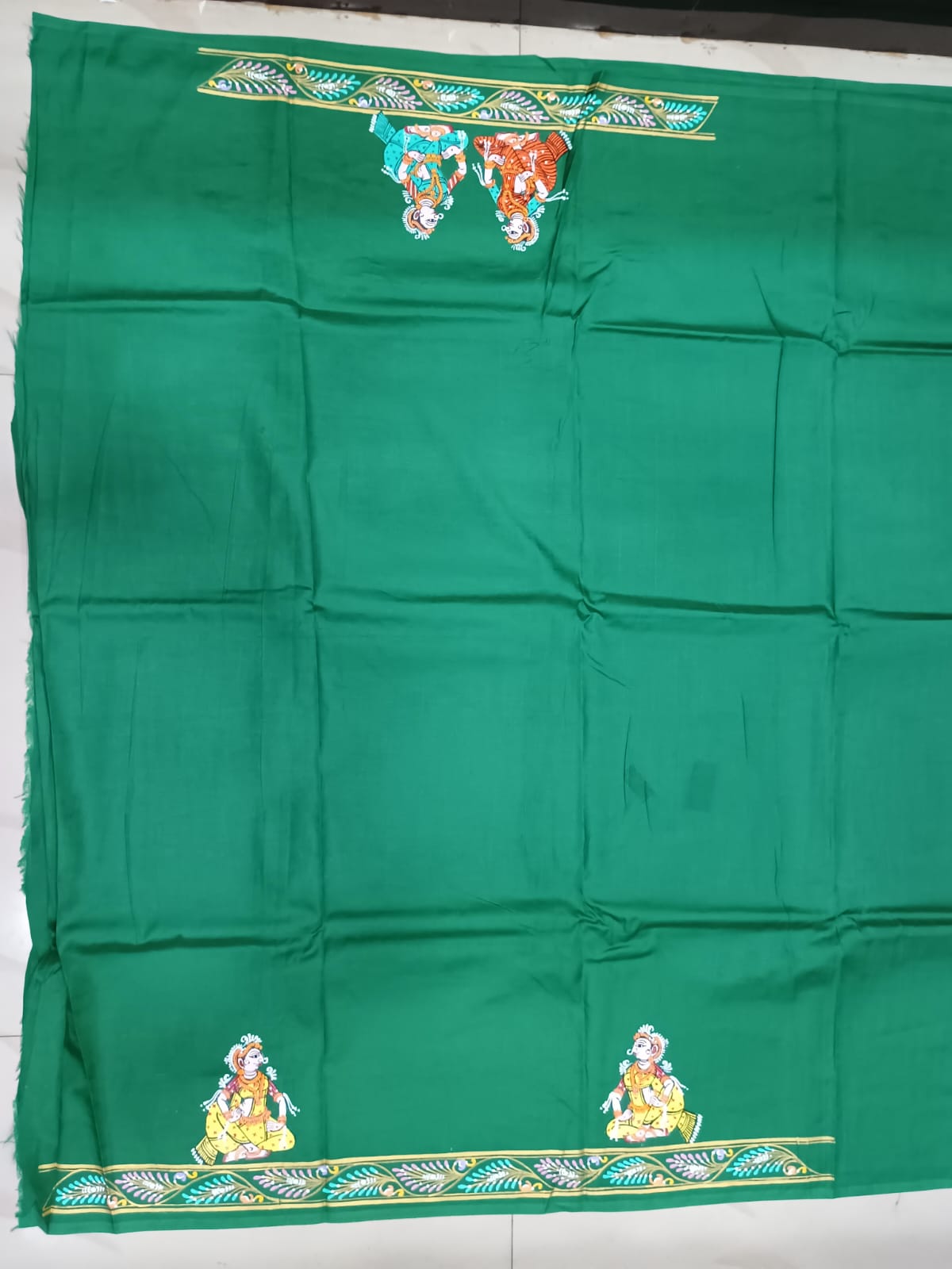 Green Big Box Theme Pattachitra Khadi Silk Saree