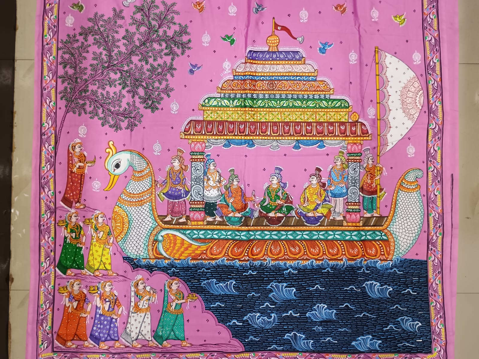 Pink Boita Bandan Theme Pattachitra Khadi Silk Saree