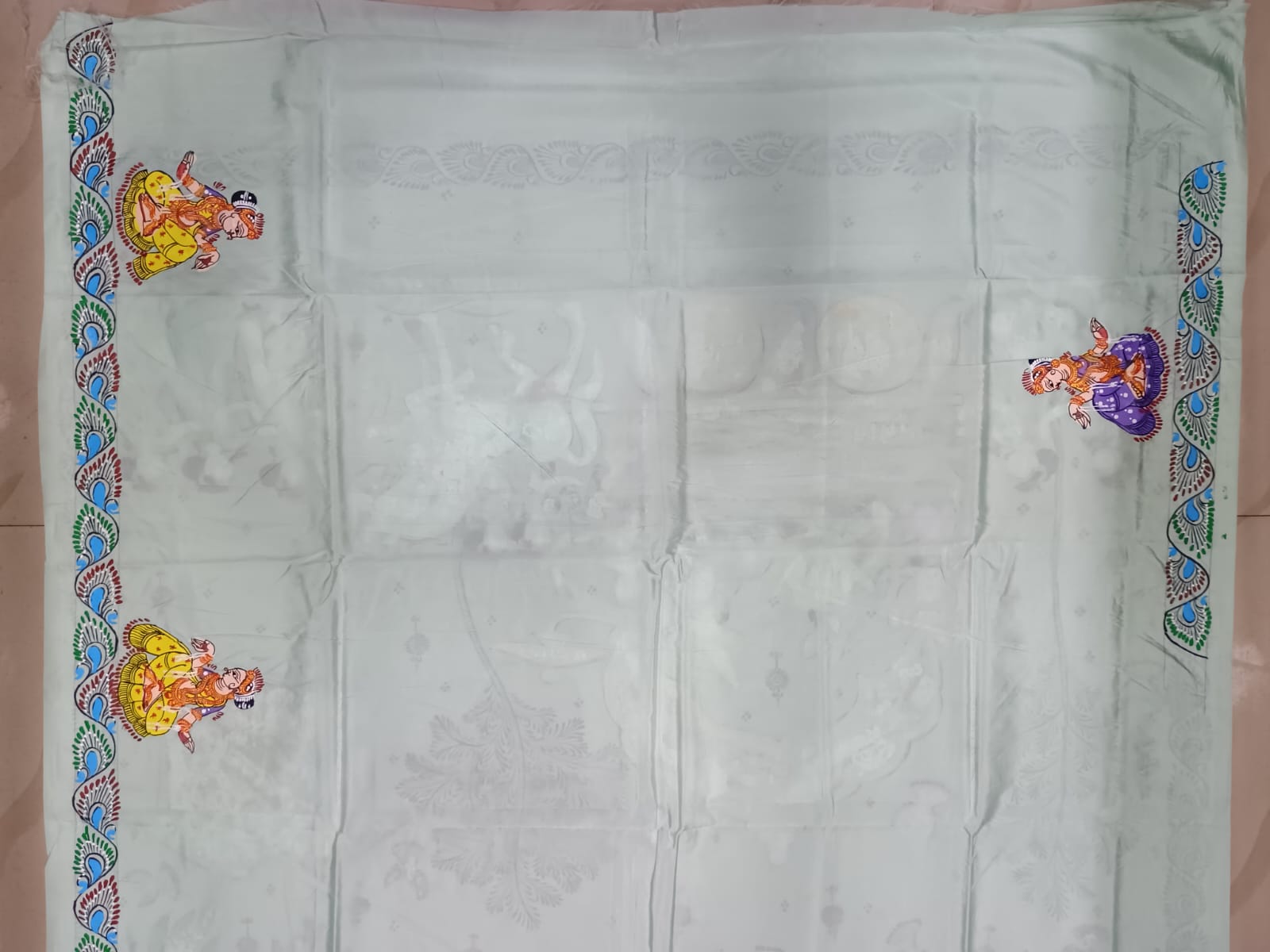 Aqua Mathura Vijay Theme Pattachitra Khadi Silk Saree