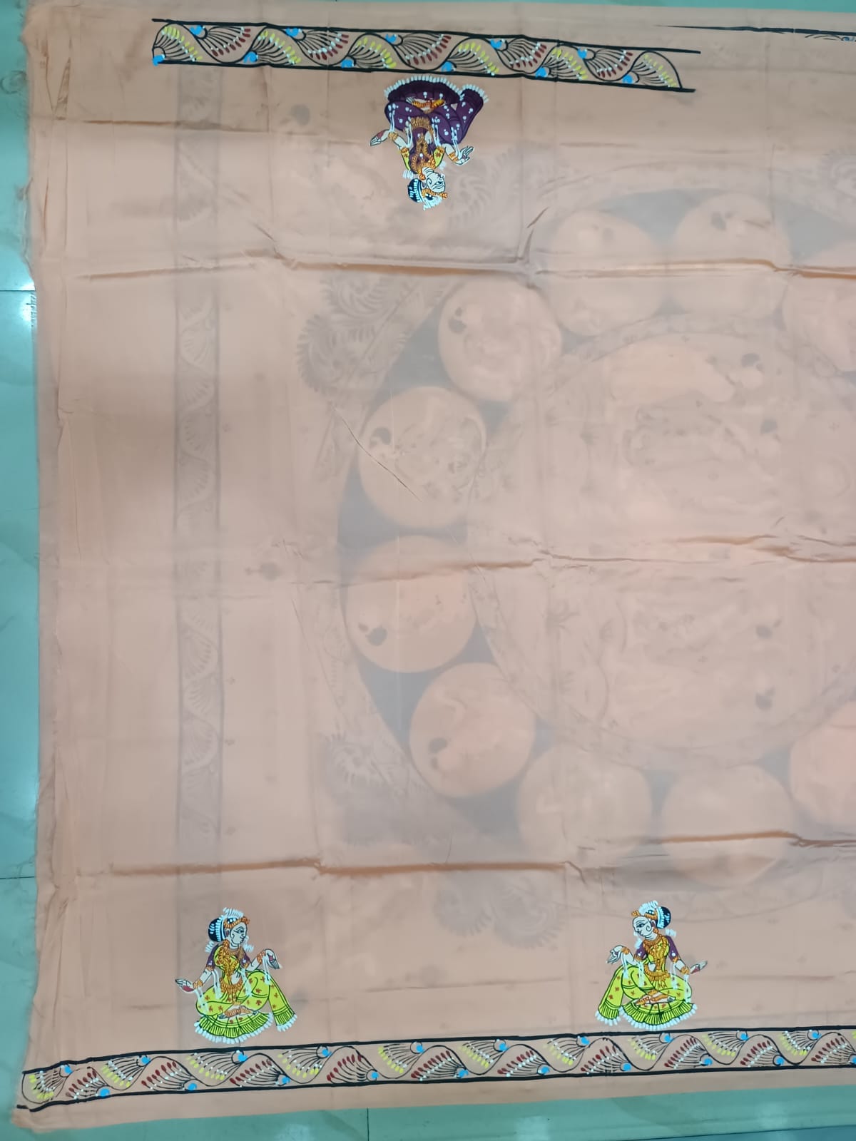 Peach Round Rasa Theme Pattachitra Khadi Silk Saree