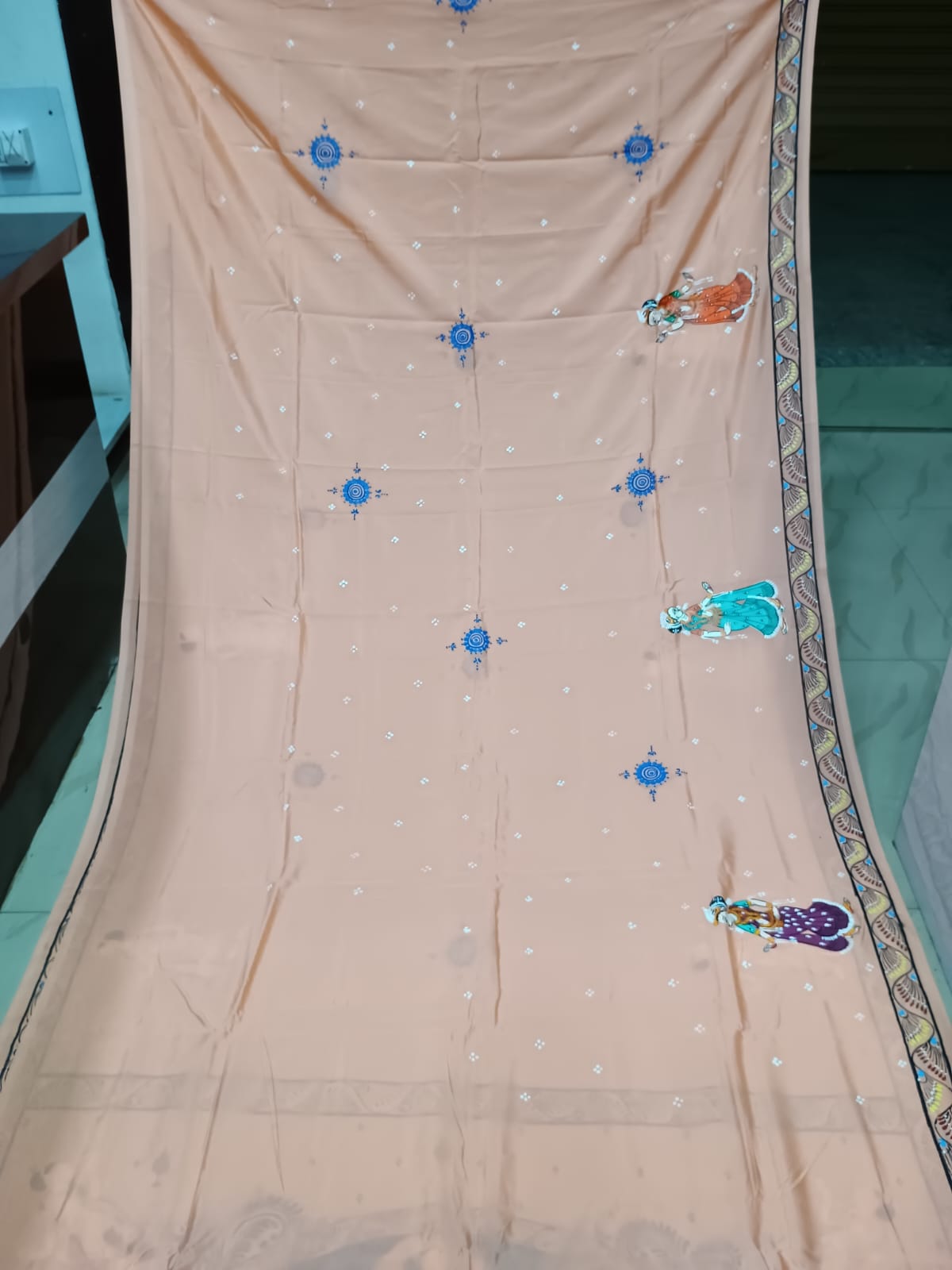 Peach Round Rasa Theme Pattachitra Khadi Silk Saree