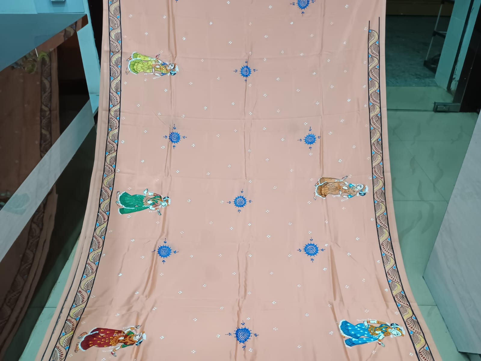 Peach Round Rasa Theme Pattachitra Khadi Silk Saree