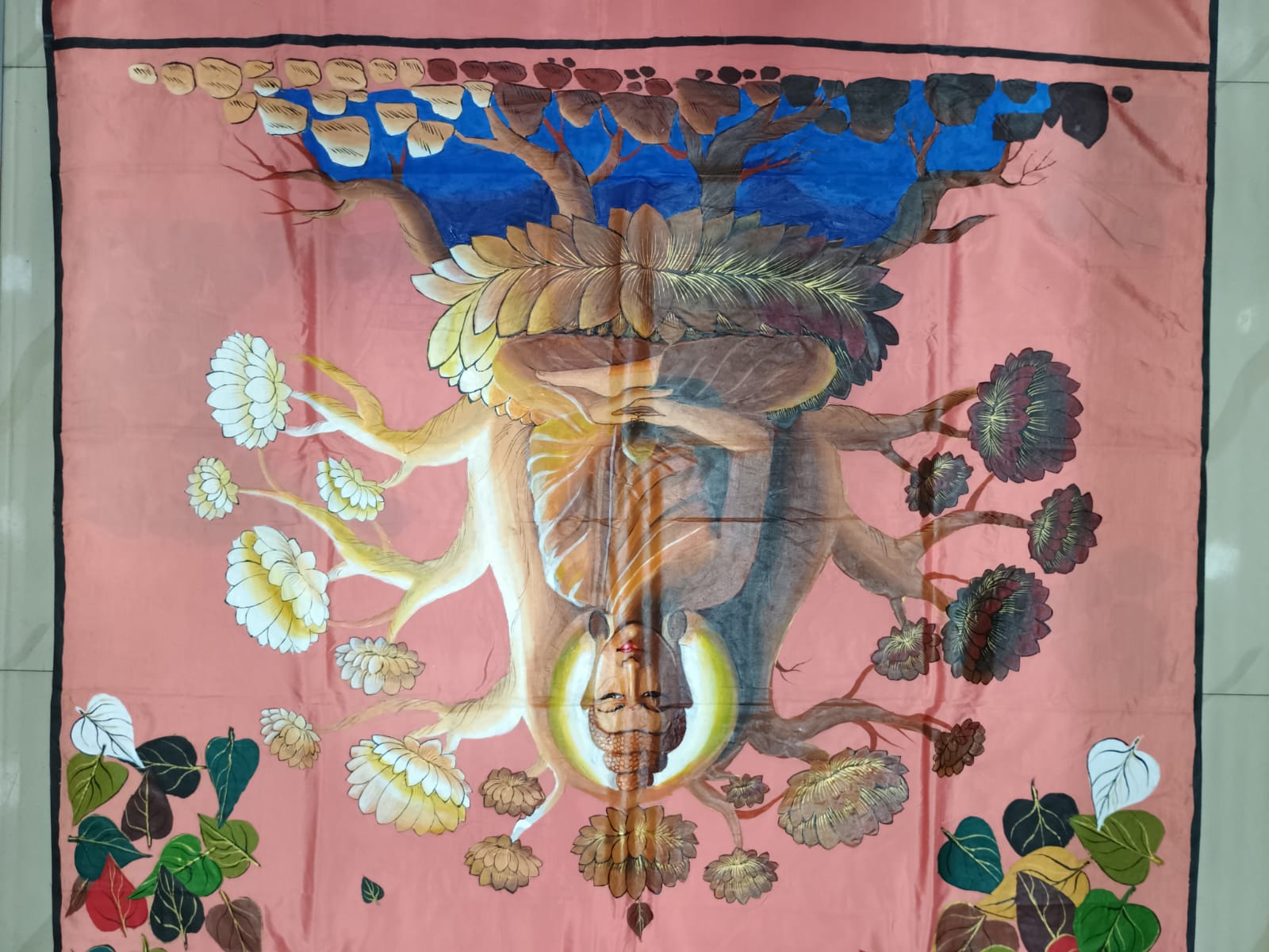 Pink Budha Theme Pattachitra Khadi Silk Saree