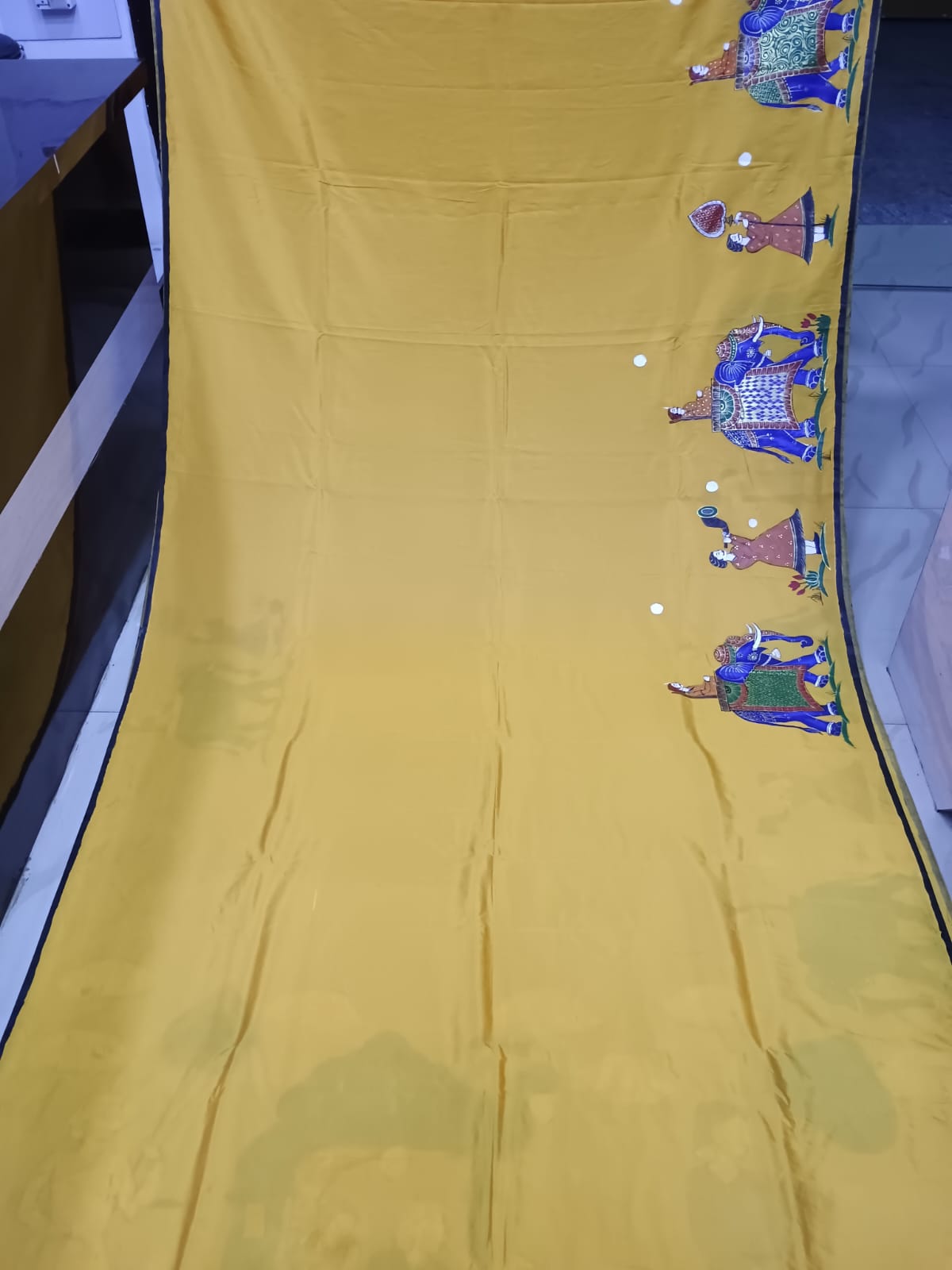 Yellow Ashoka Theme Pattachitra Khadi Silk Saree