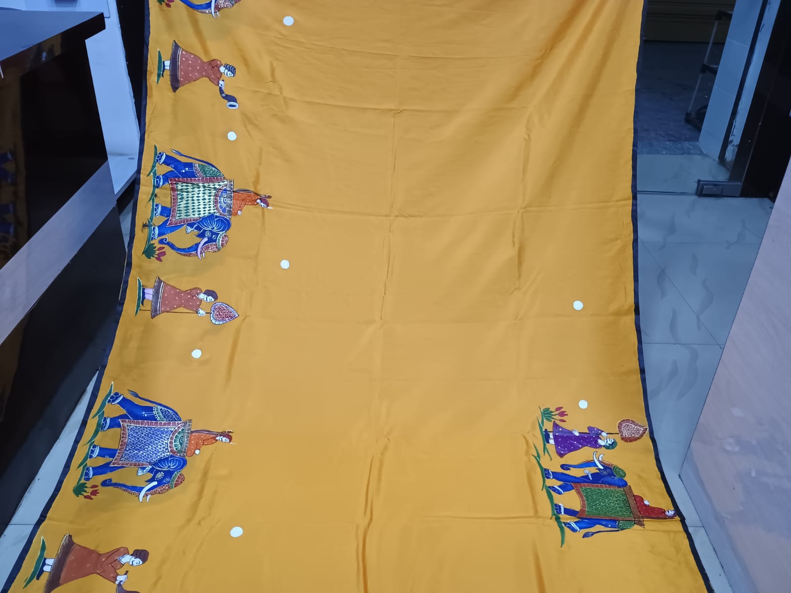 Yellow Ashoka Theme Pattachitra Khadi Silk Saree