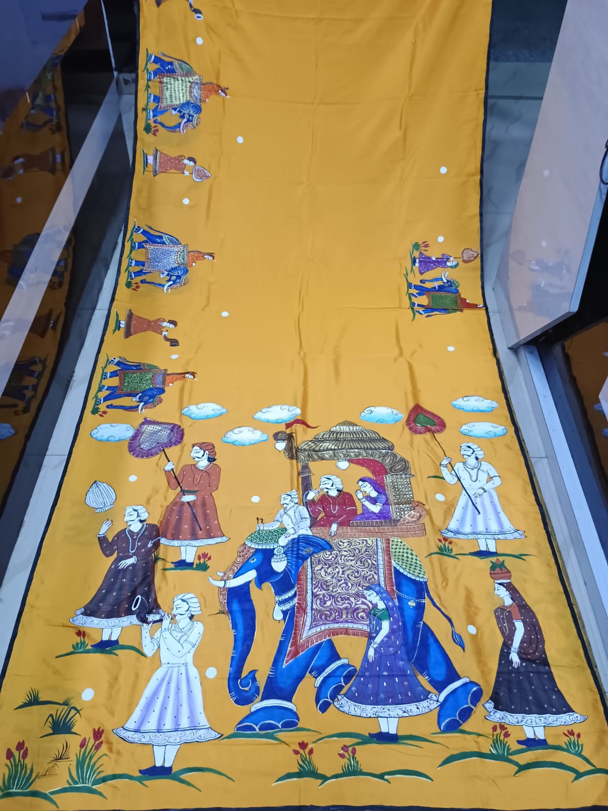 Yellow Ashoka Theme Pattachitra Khadi Silk Saree