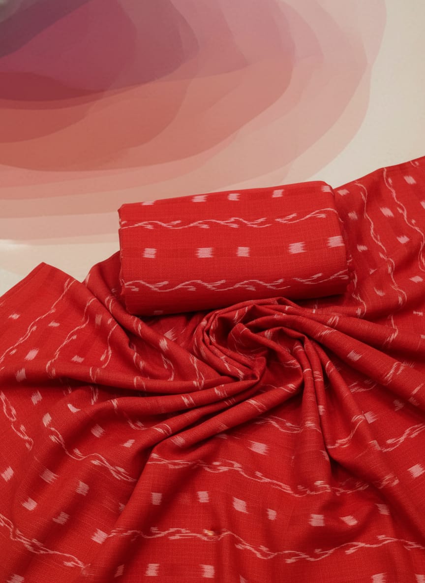 Red Lata Design Ikat Nuapatna Fabrics