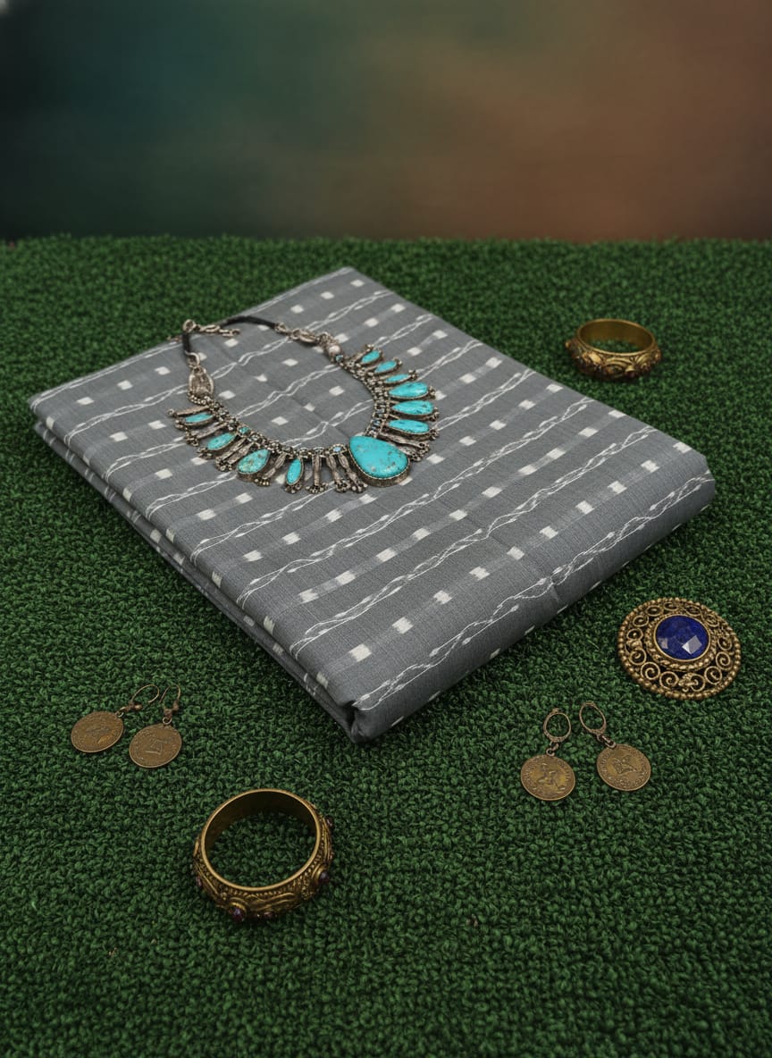 Grey Lata Design Ikat Nuapatna Fabrics