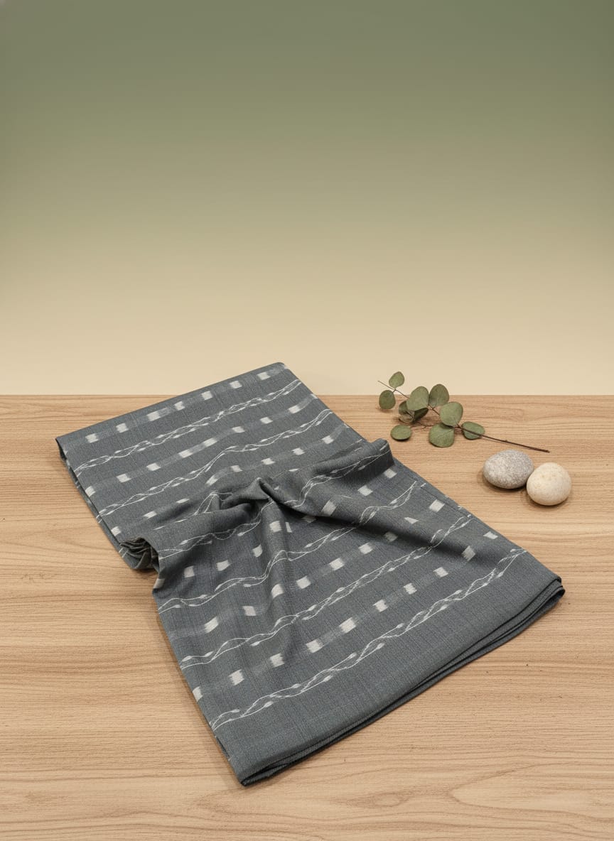 Grey Lata Design Ikat Nuapatna Fabrics