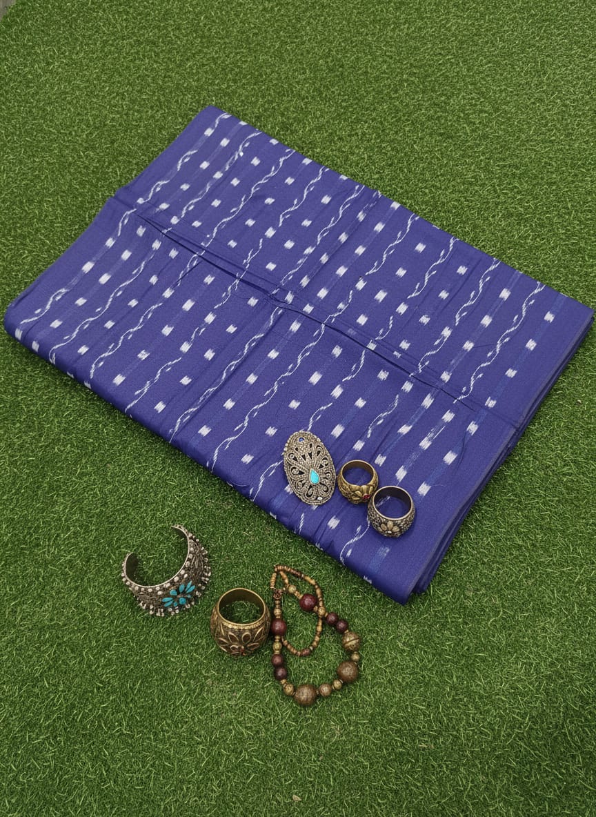 Navy Blue Lata Design Ikat Nuapatna Fabrics