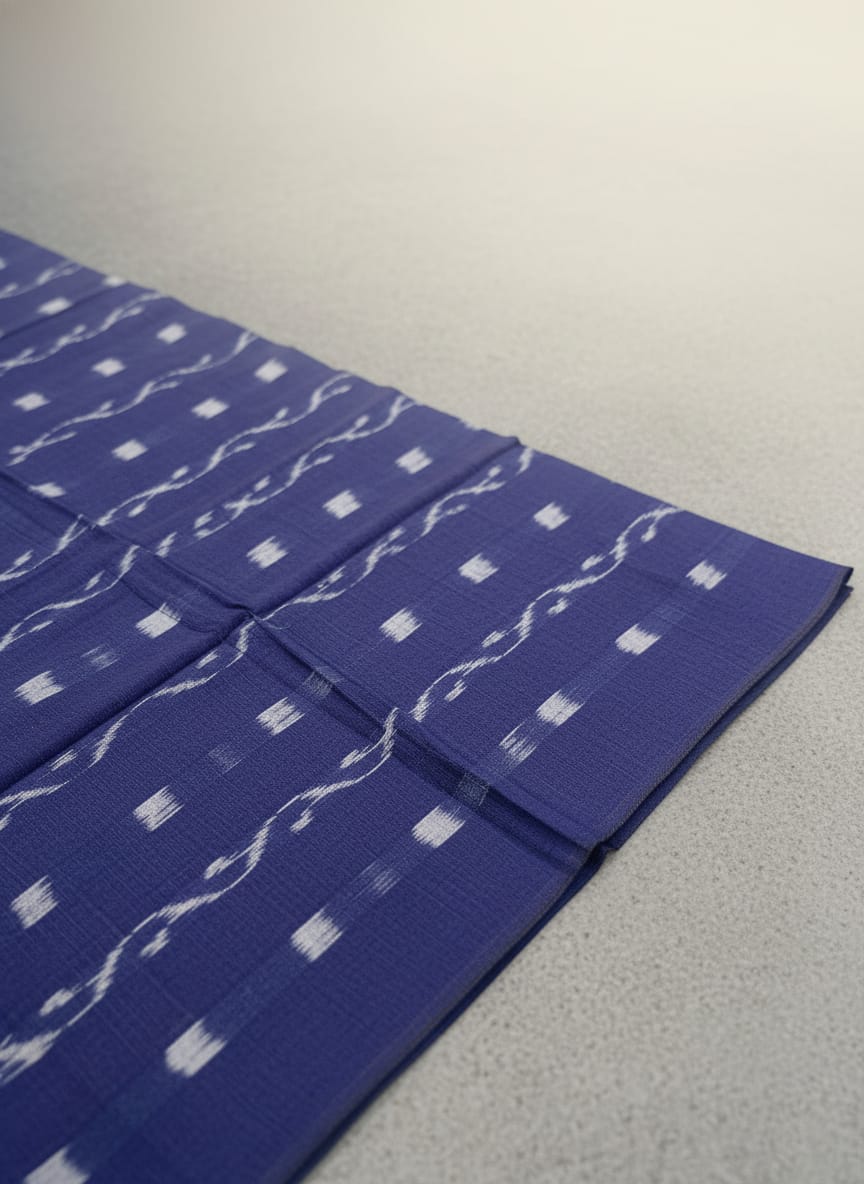 Navy Blue Lata Design Ikat Nuapatna Fabrics