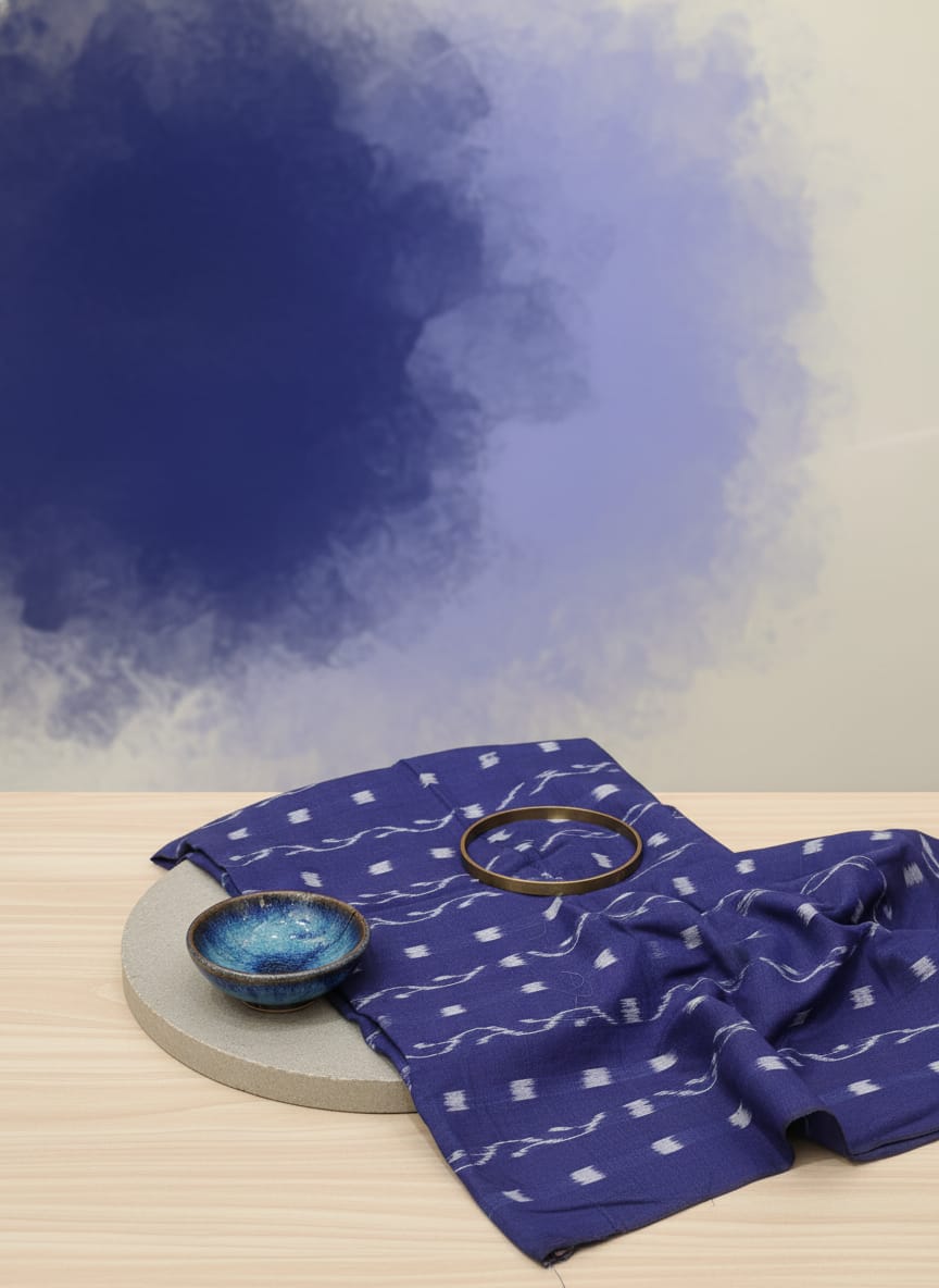 Navy Blue Lata Design Ikat Nuapatna Fabrics