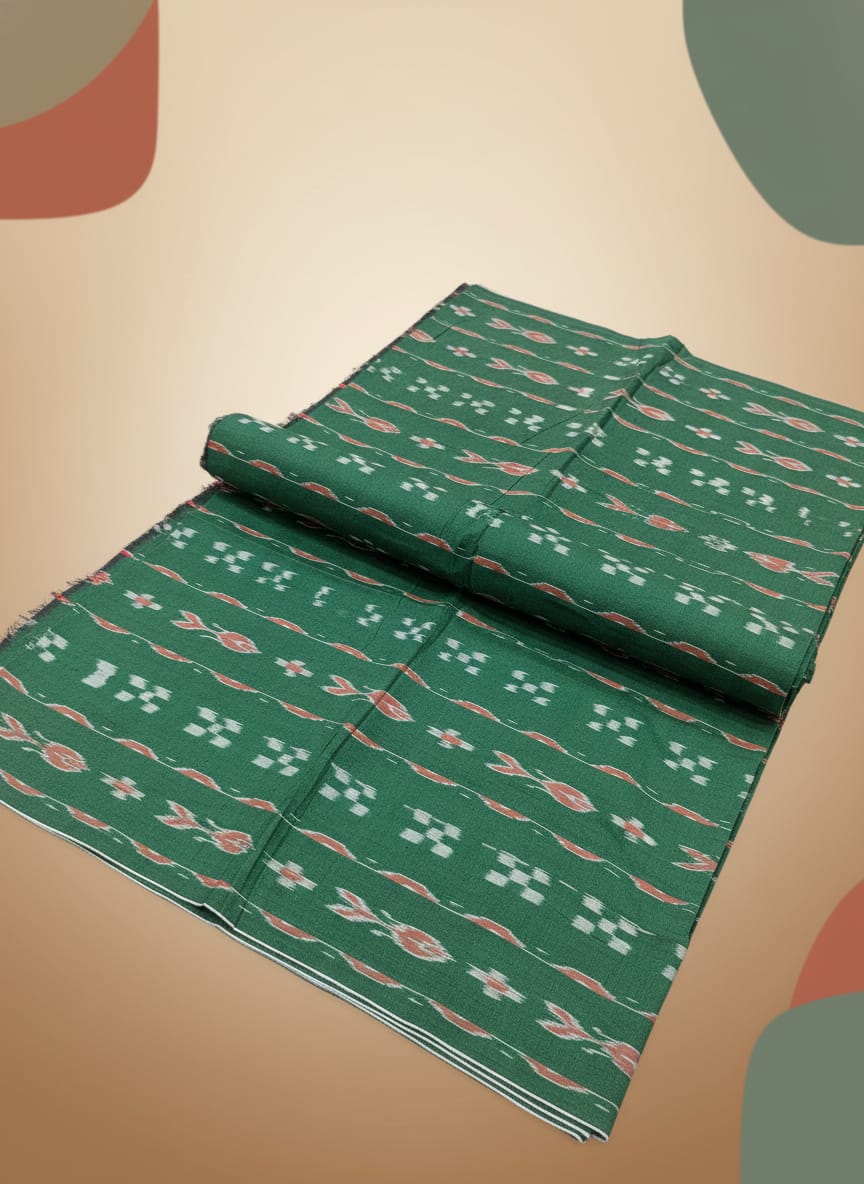 Green Fish And pasapali Design Ikat Nuapatna Fabrics