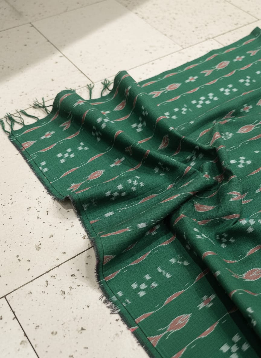 Green Fish And pasapali Design Ikat Nuapatna Fabrics