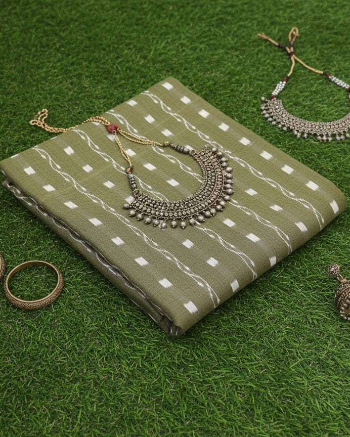 Mehendi Green Lata Design Ikat Nuapatna Fabrics