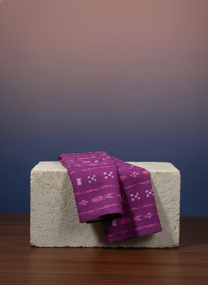 Magenta Fish And Pasapali Design Ikat Nuapatna Fabrics