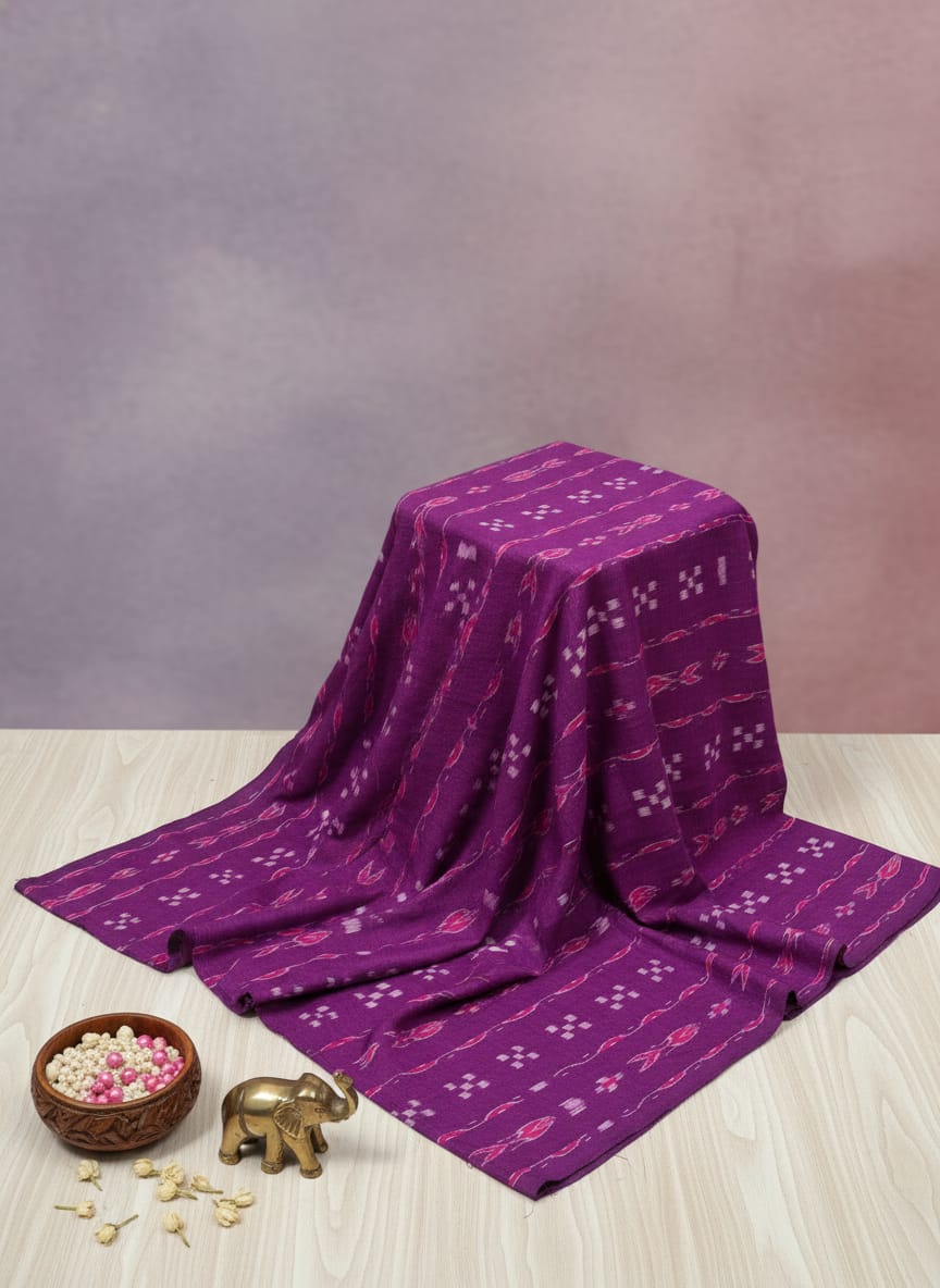 Magenta Fish And Pasapali Design Ikat Nuapatna Fabrics