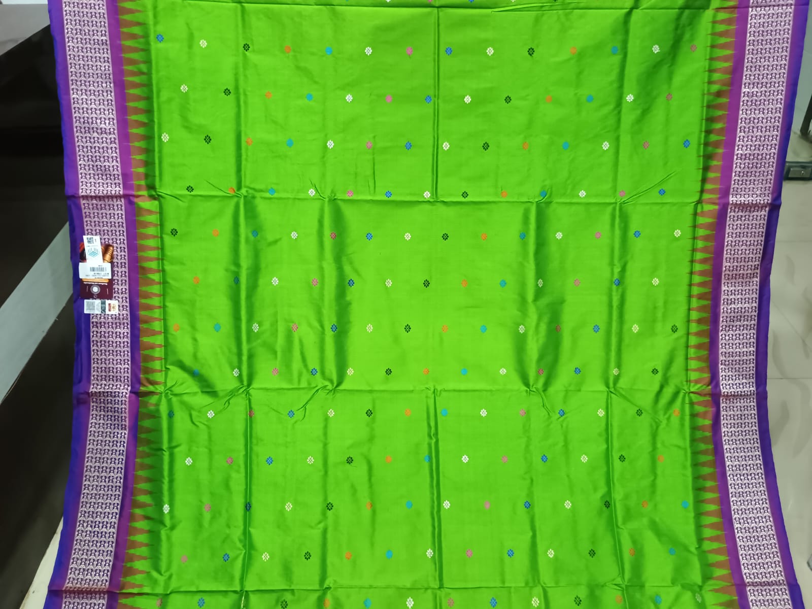 Parrot Green Purple Dolabedi Silk Saree