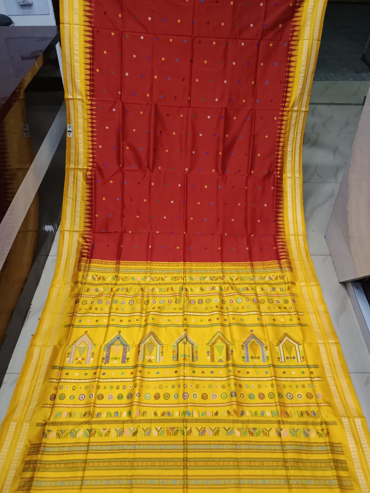 Maroon Yellow Dolabedi Silk Saree
