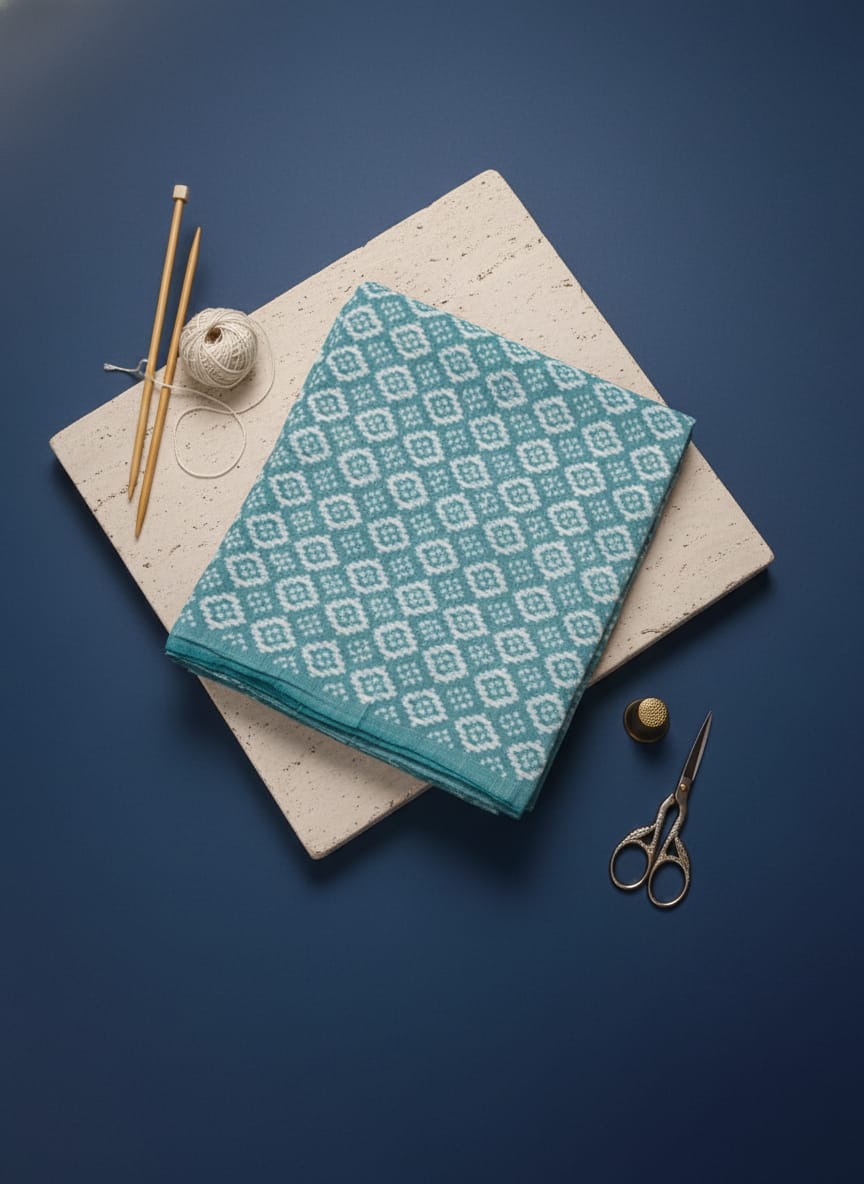 Light Ocean Blue Pasapali Design Sambalpuri Fabrics