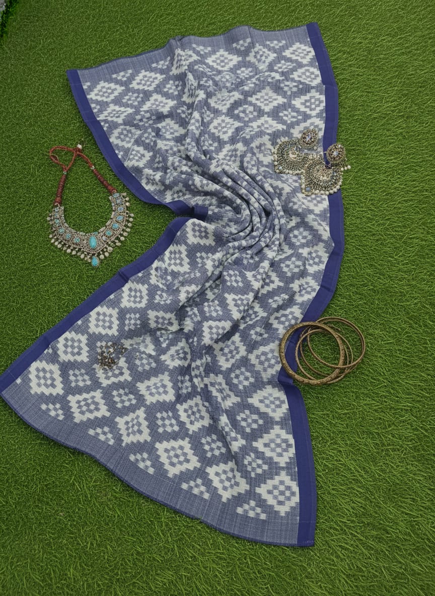 Lavender Grey White Pasapali Design Sambalpuri Fabrics