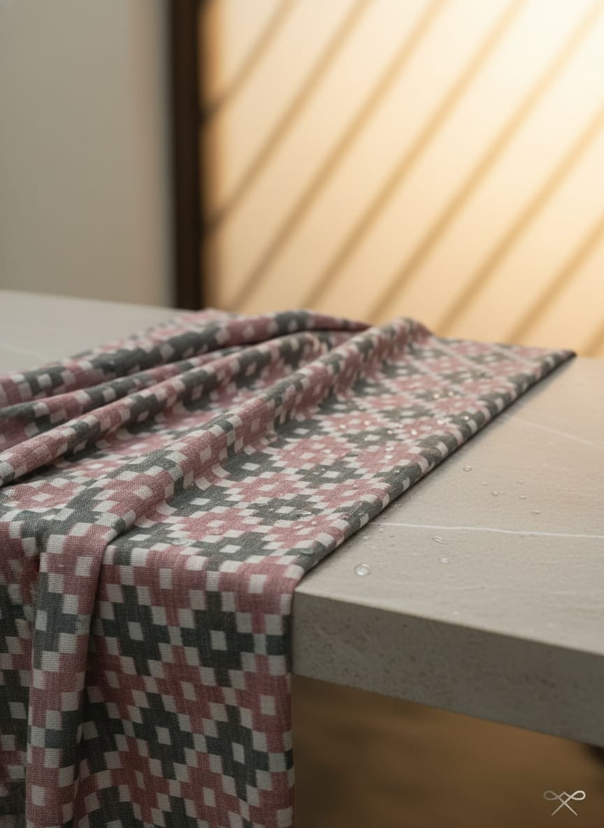 Light Grey Pink White Pasapali Design Sambalpuri Fabrics