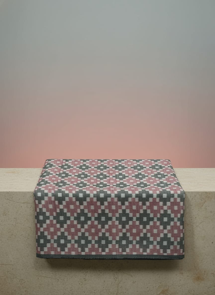 Light Grey Pink White Pasapali Design Sambalpuri Fabrics