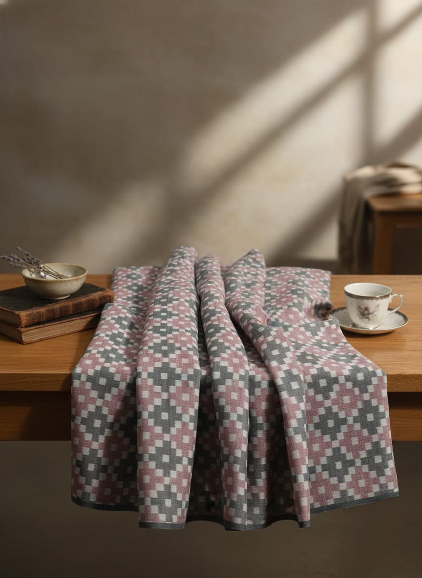 Light Grey Pink White Pasapali Design Sambalpuri Fabrics