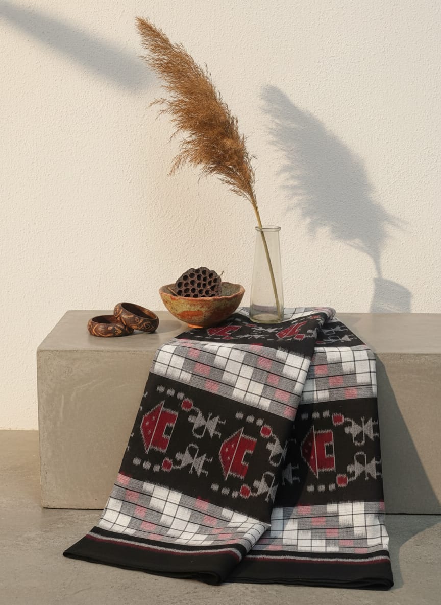 White Black Pasapali And Tribal Ikat Design Sambalpuri Fabrics