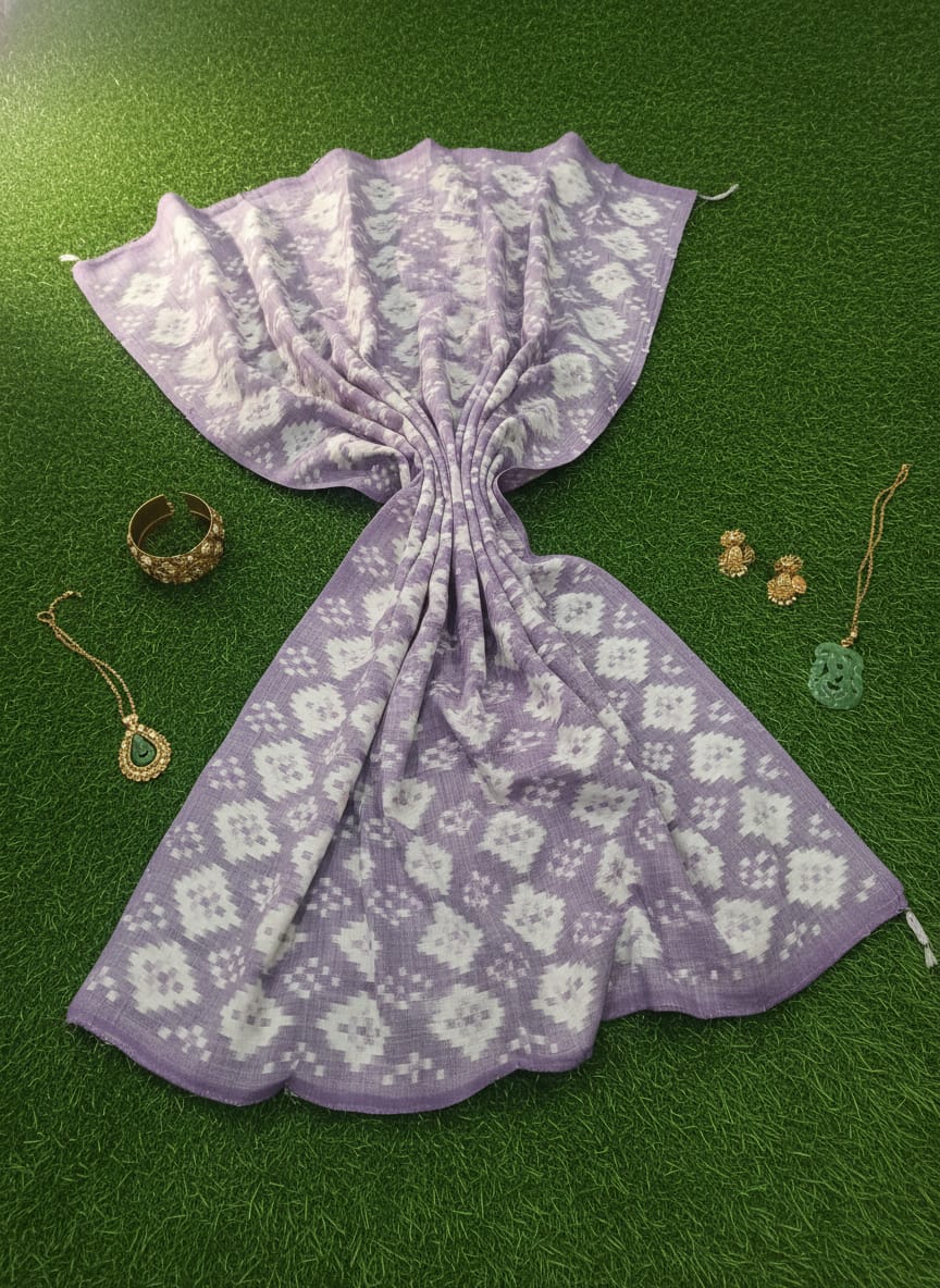 Light Violet White Pasapali Design Sambalpuri Fabrics