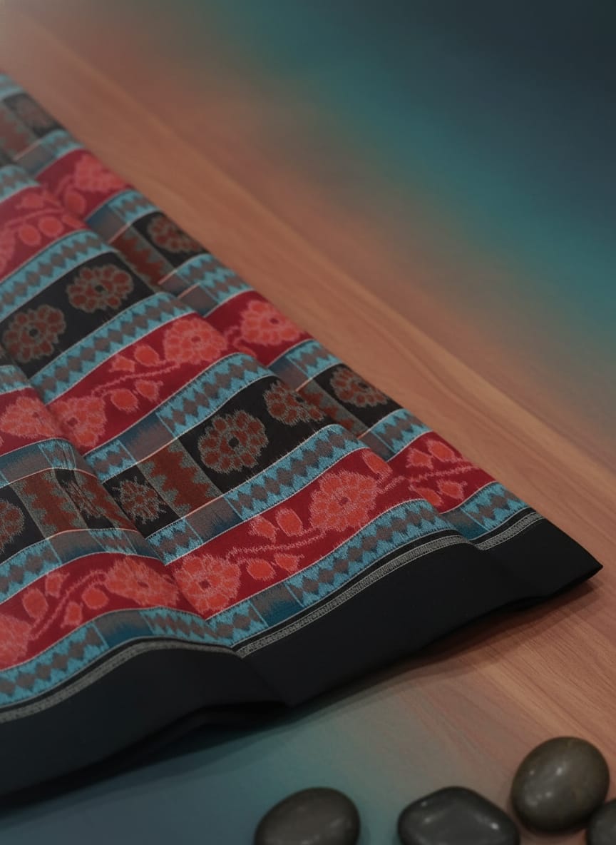 Red Black Flower Lata Design Sambalpuri Fabrics