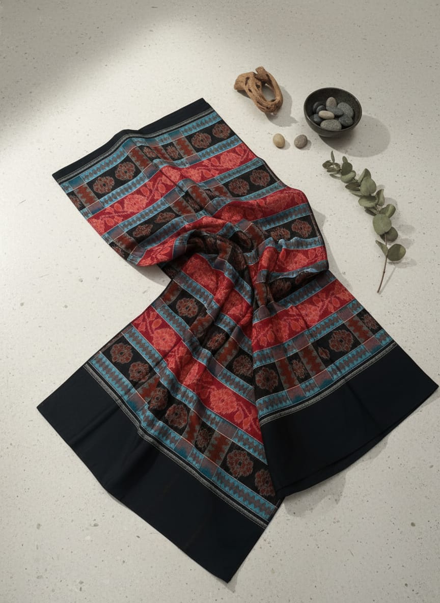 Red Black Flower Lata Design Sambalpuri Fabrics