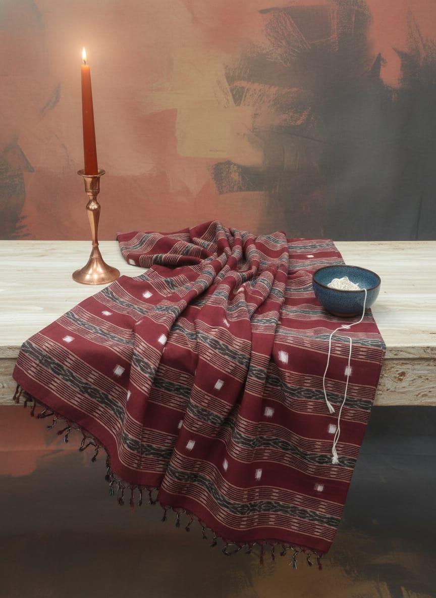 Maroon Tipa Pasapali Design Sambalpuri Fabrics