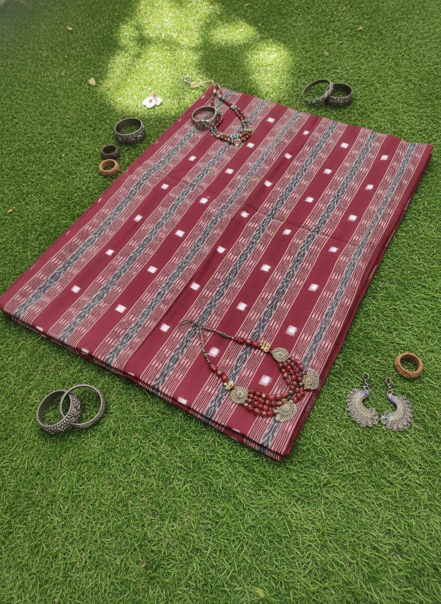 Maroon Tipa Pasapali Design Sambalpuri Fabrics