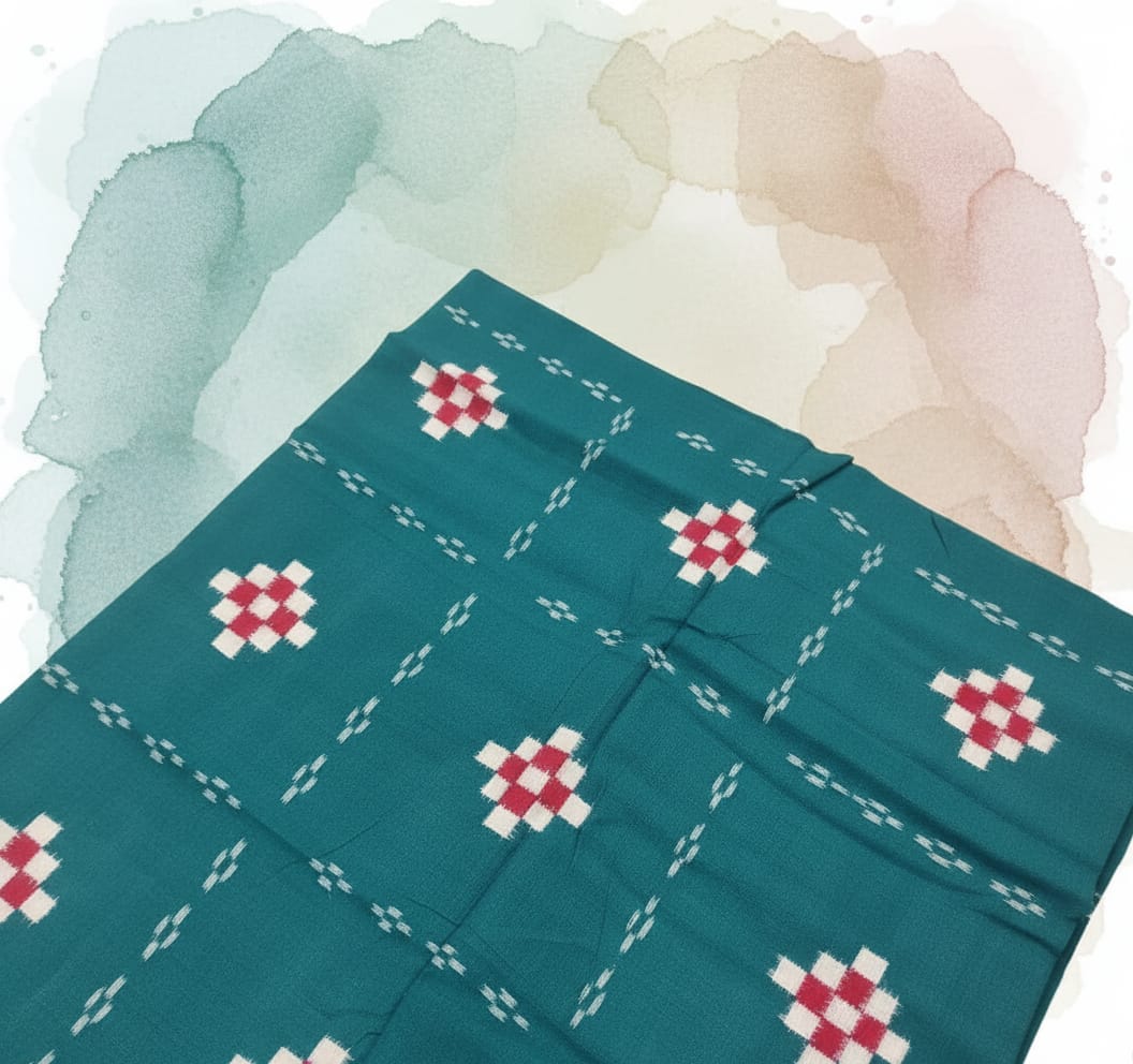 Green Red White Kothi Pasapali Design Sambalpuri Fabrics