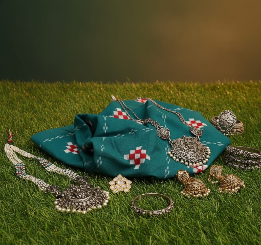 Green Red White Kothi Pasapali Design Sambalpuri Fabrics